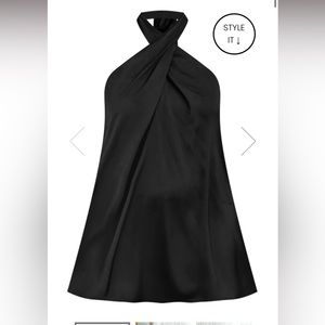 Black Satin Criss-Cross Halter Mini Dress